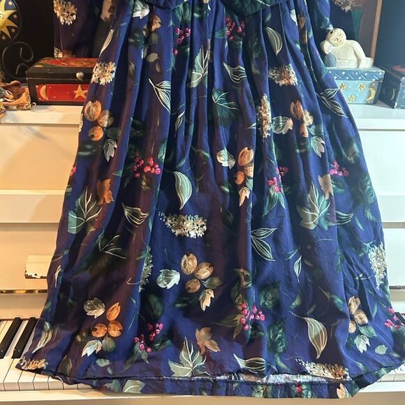 Vintage 90s Karin Stevens Blue Floral Quilted Jacket Dress Size 11/12 - Picture 16 of 16